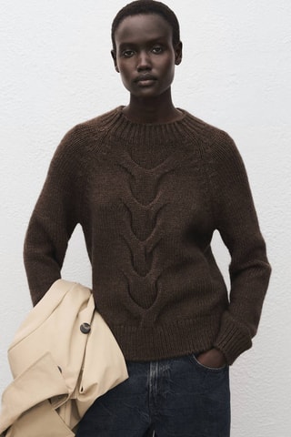 Pull-over torsades col montant - Marron
