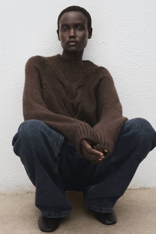 Pull-over torsades col montant - Marron