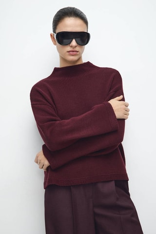 Pull-over maille col montant - Bordeaux