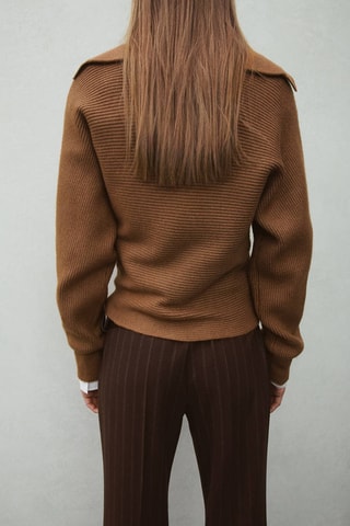 Pull-over maille col en V - Marron
