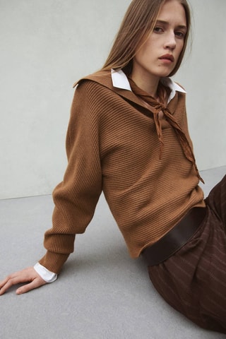 Pull-over maille col en V - Marron