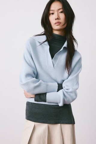 Pull-over maille col en V - Ciel