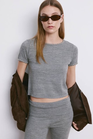 Pull-over maille clouté - Gris chiné