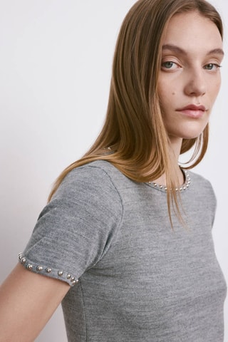 Pull-over maille clouté - Gris chiné
