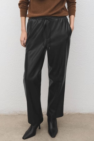 Pantalon taille élastique cuir synthétique - Noir