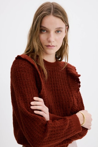 Pull maille ajourée à volants - Orange