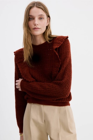 Pull maille ajourée à volants - Orange