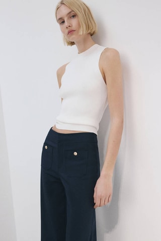 Pantalon droit boutons bijou - Bleu marine