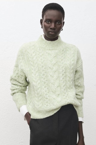 Pull-over torsades col montant - Vert d'eau