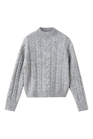 Pull-over torsades col montant - Gris chiné