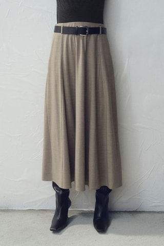 Jupe évasée à godets avec ceinture - Gris