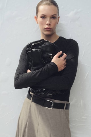 Jupe évasée à godets avec ceinture - Gris