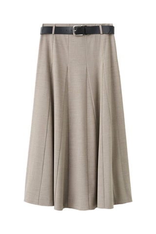 Jupe évasée à godets avec ceinture - Gris