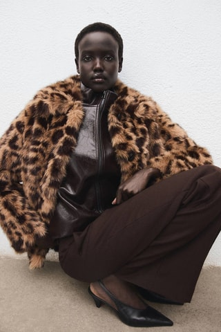Manteau léopard fausse fourrure - Marron