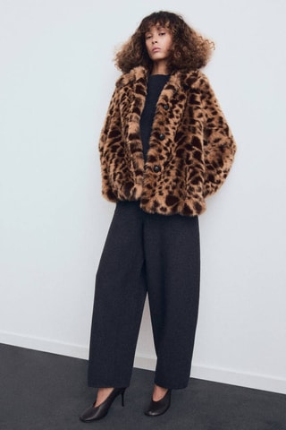 Manteau léopard fausse fourrure - Marron