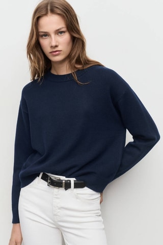Pull en maille à col rond - Bleu marine