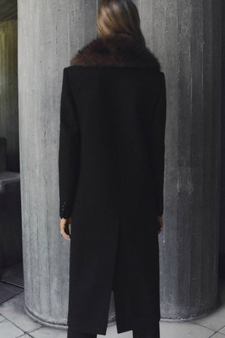 Manteau laine col imitation fourrure - Noir