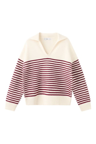 Pull-over rayures col polo - Écru
