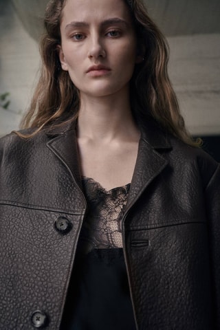 Blazer cuir boutons - Marron