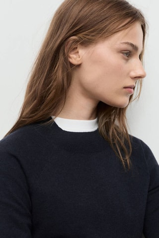 Pull laine mélangée manches courtes - Bleu marine