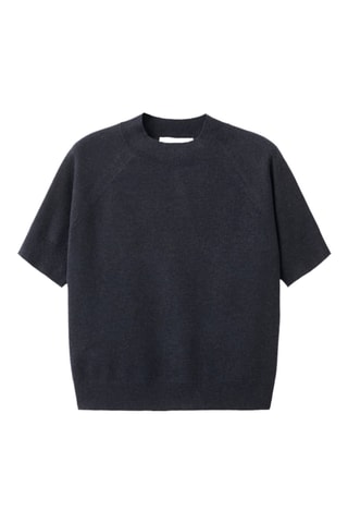 Pull laine mélangée manches courtes - Bleu marine