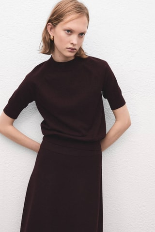 Pull laine mélangée manches courtes - Bordeaux
