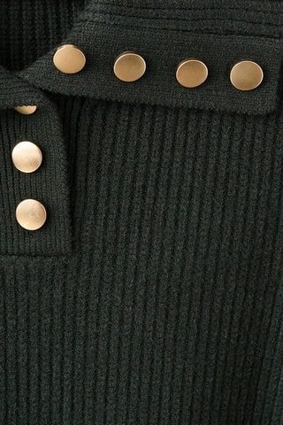 Pull en maille côtelée à col polo et boutons - Vert foncé
