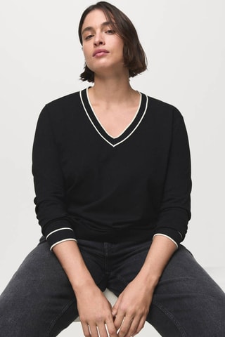Pull-over à col en V contrastant - Noir