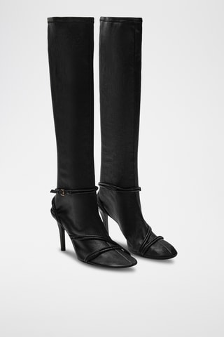 Bottes hautes en cuir à brides - Noir