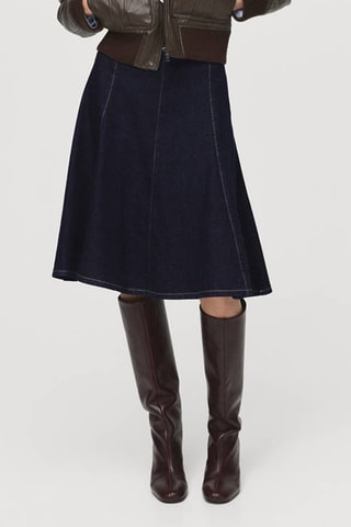 Jupe midi denim coutures - Bleu