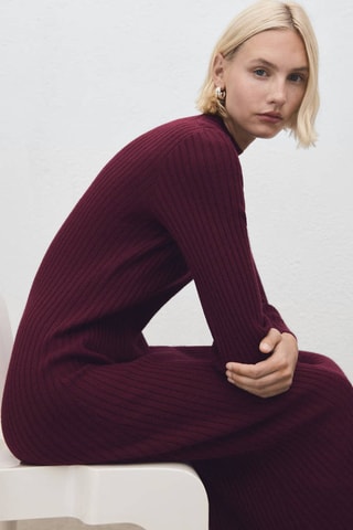 Robe maille côtelée col montant - Bordeaux
