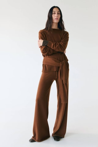Pull en laine mélangée avec nœud - Marron