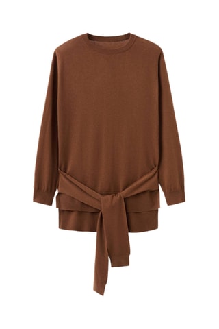 Pull en laine mélangée avec nœud - Marron