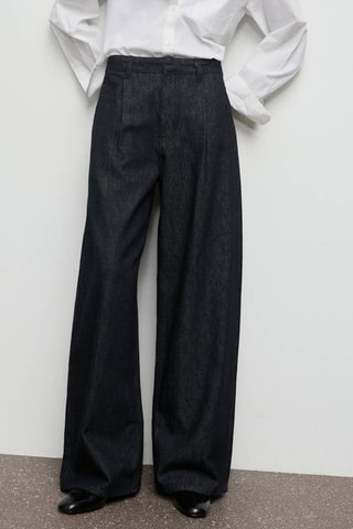 Pantalon denim large avec pinces - Noir