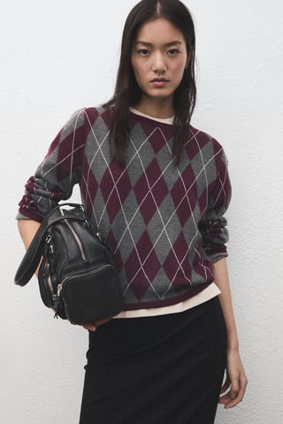 Pull maille losanges - Gris chiné