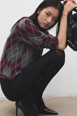 Pull maille losanges - Gris chiné