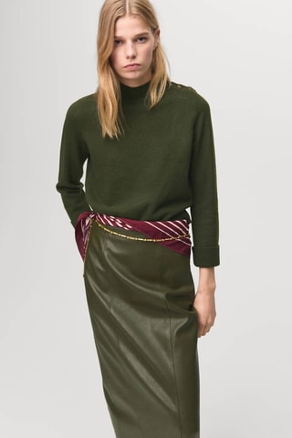 Pull col cheminée à boutons - Kaki