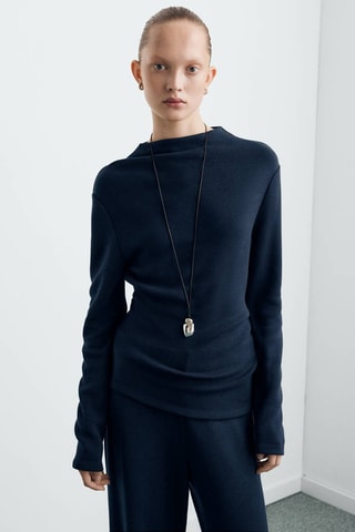 Sweat en maille fine avec col cheminée - Bleu marine