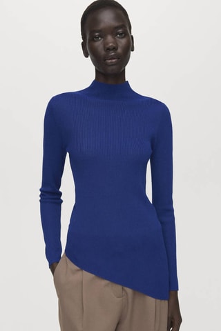 Pull asymétrique col montant - Bleu