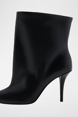 Bottine à talon en cuir avec tige large - Noir
