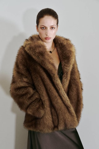 Manteau fausse fourrure revers - Beige