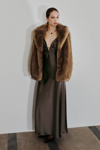 Manteau fausse fourrure revers - Beige