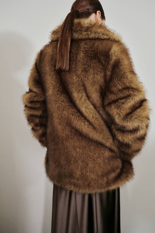 Manteau fausse fourrure revers - Beige