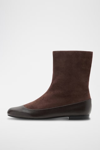 Bottines cuir combinées - Marron