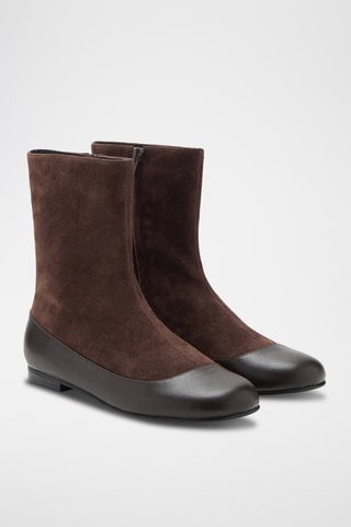 Bottines cuir combinées - Marron