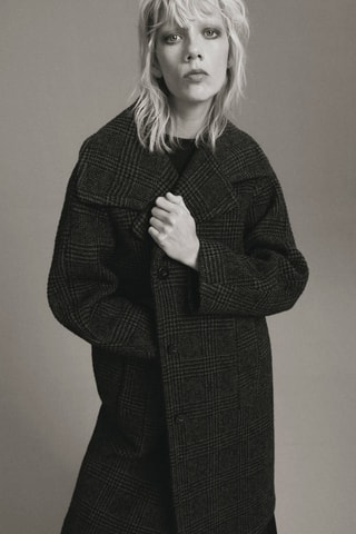Manteau à carreaux en laine - Gris