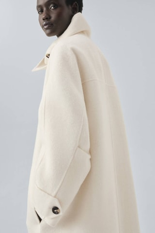 Manteau laine col cheminée - Écru