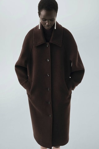 Manteau laine boutons - Marron
