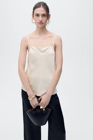 Top satiné encolure drapée - Beige