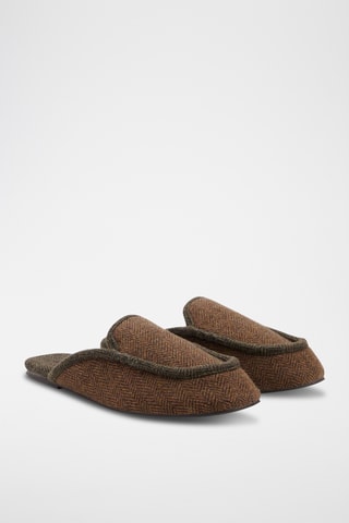 Chaussons ouverts à l’arrière en tissu à chevrons - Marron